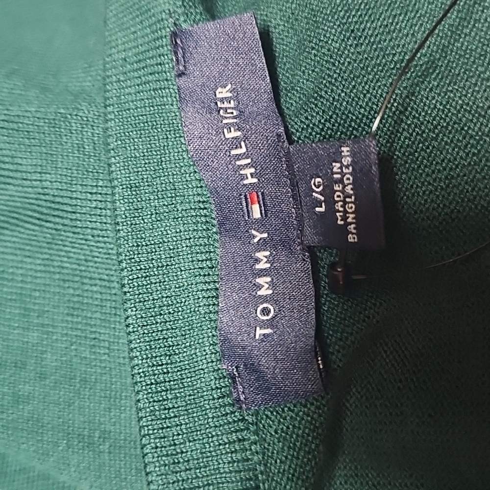Tommy Hilfiger Teal and Navy Argyle V-Neck Sweater - Picture 3 of 3